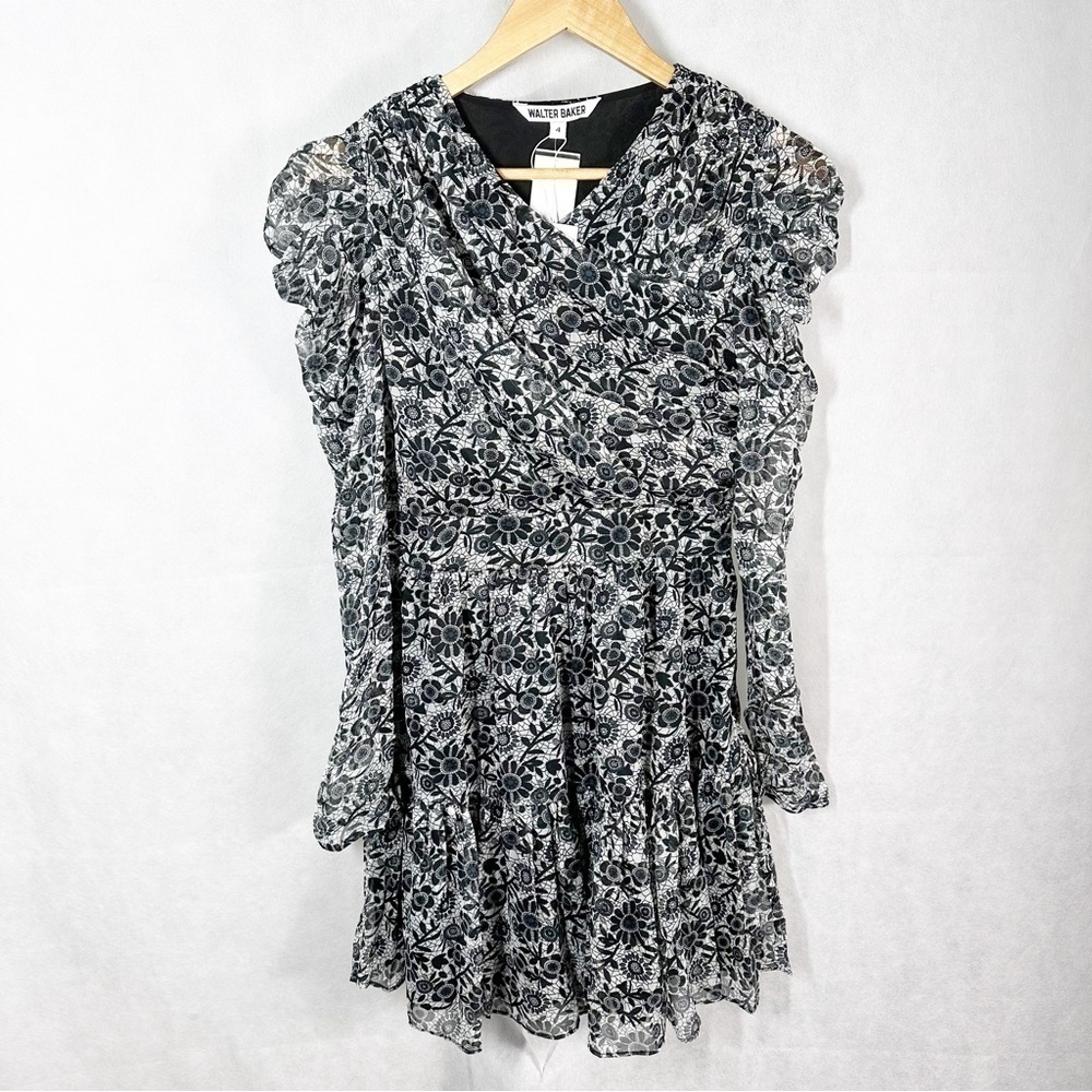 Walter Baker Pillar Black Floral Sheer Mini Dress Size 4 Black Daisy
